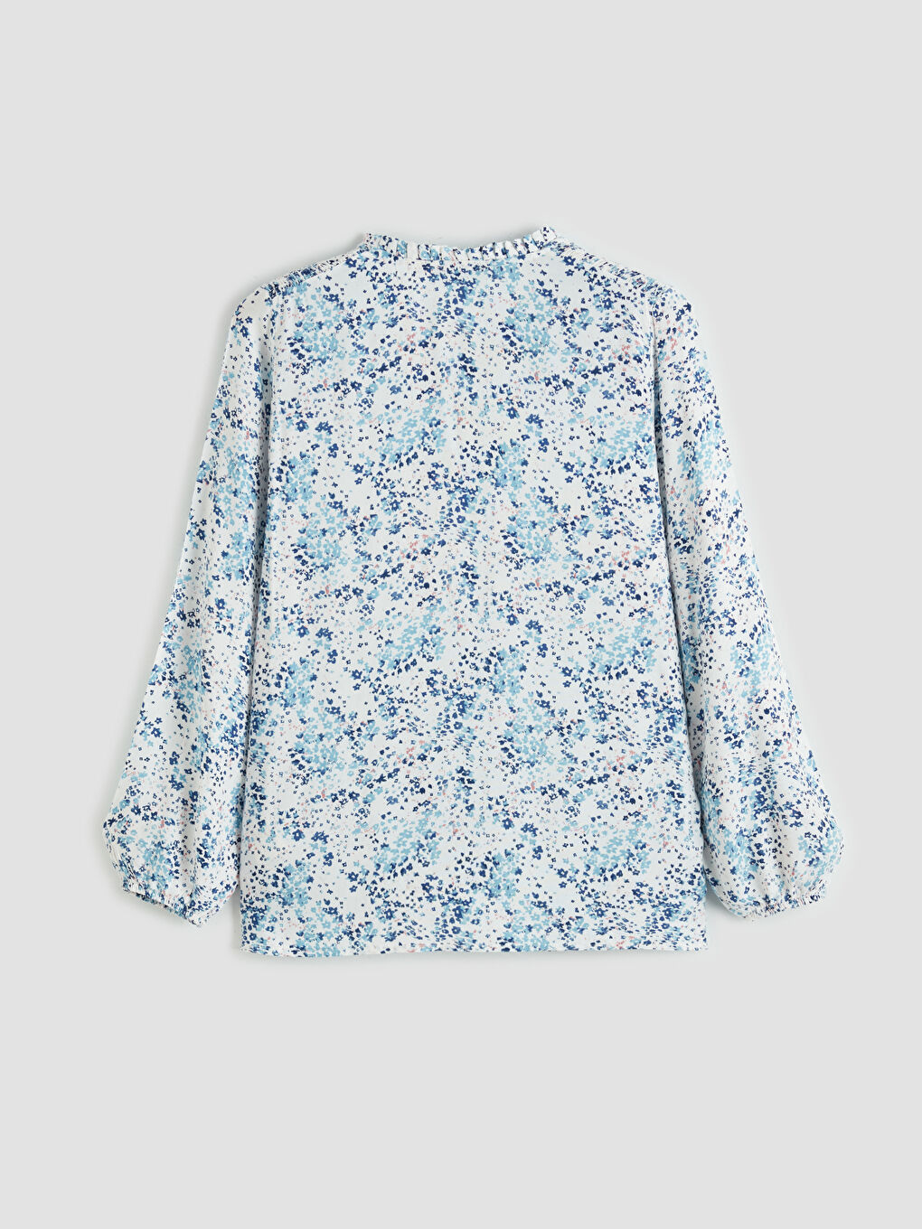 Ekru Bağlamalı Yaka Desenli Bluz-1