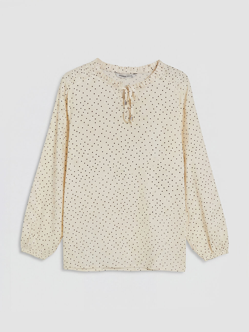 Ekru Bağlamalı Yaka Puantiyeli Bluz