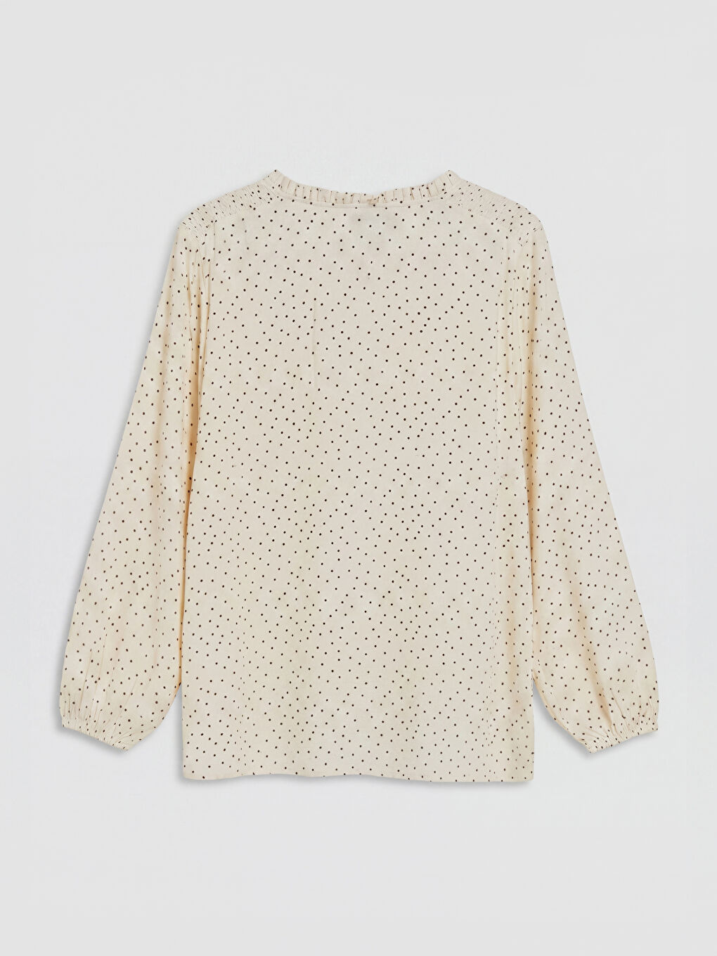 Ekru Bağlamalı Yaka Puantiyeli Bluz-1
