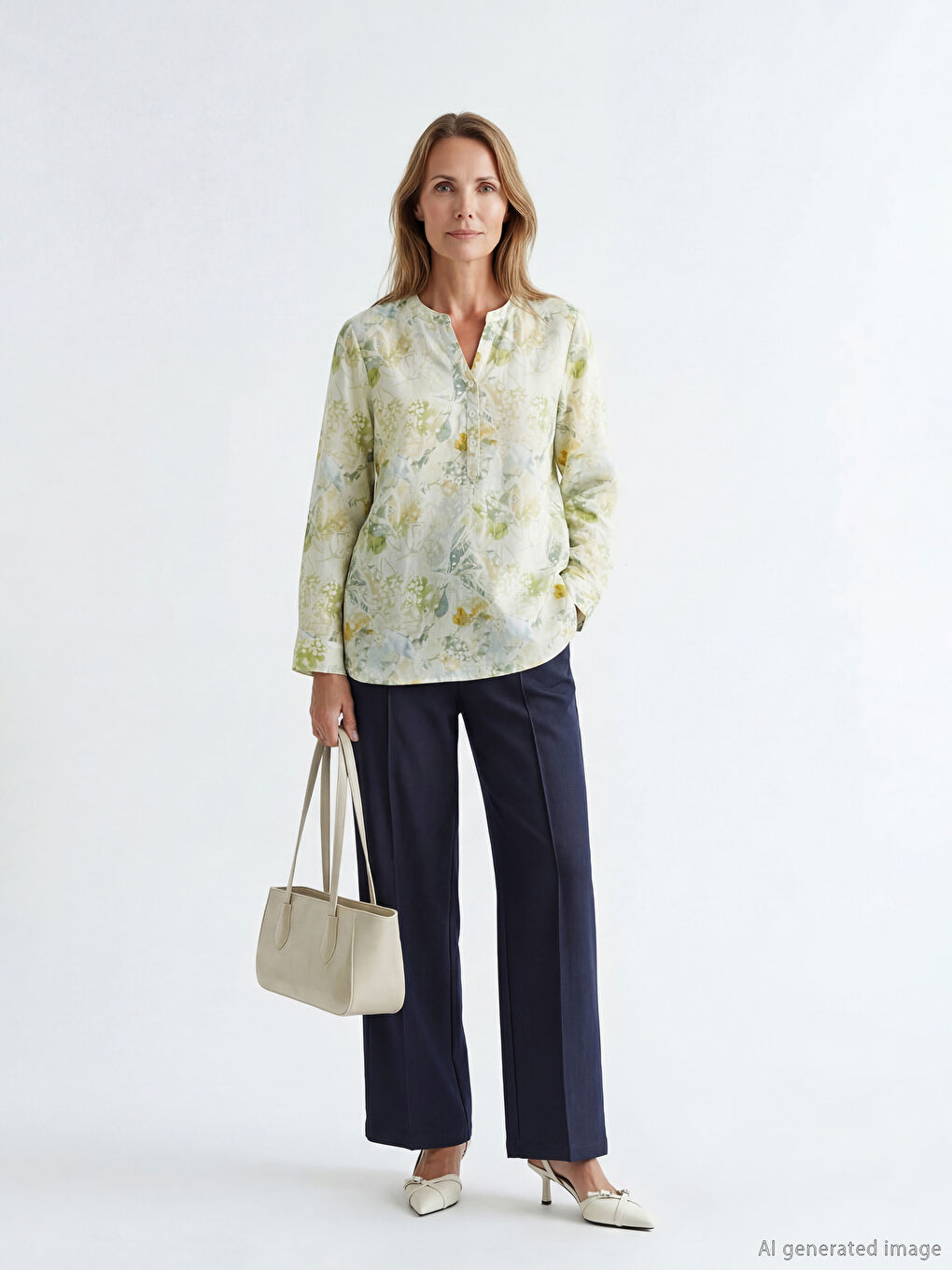 Blouse fleurie à encolure en V échancré-1