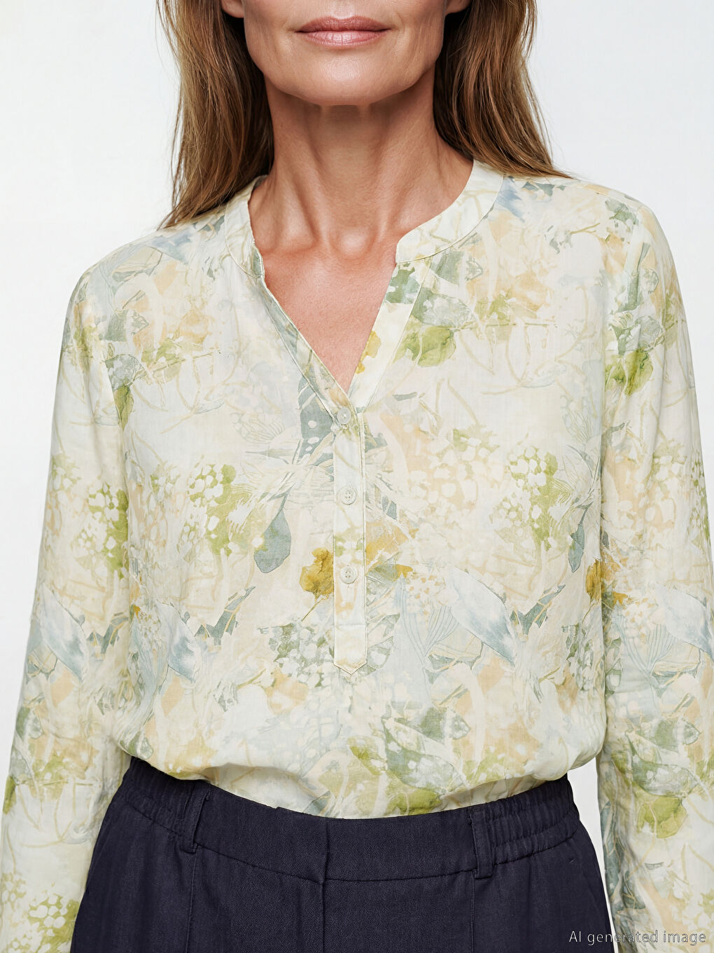 Blouse fleurie à encolure en V échancré-2