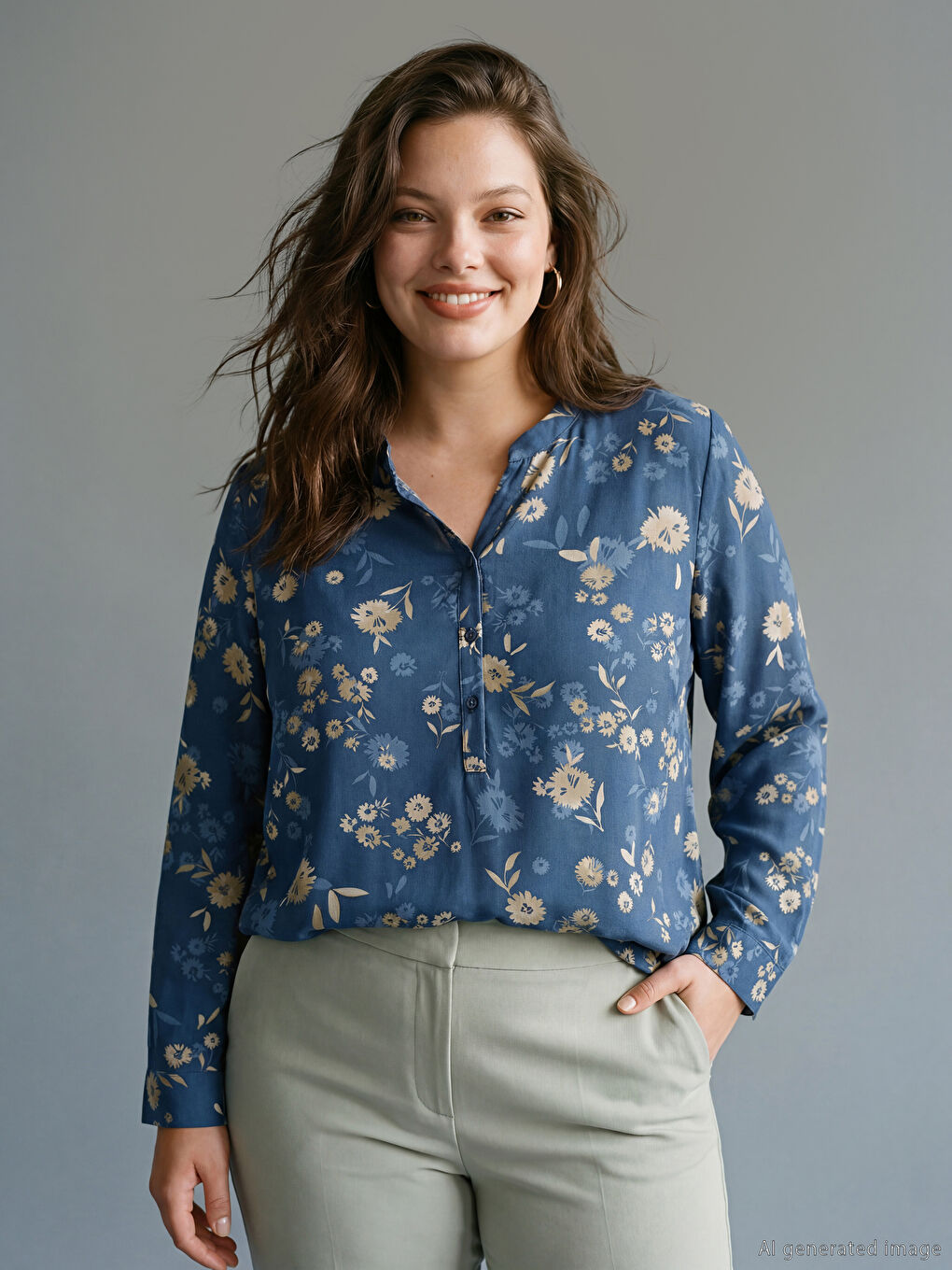 Notch Neck Floral Blouse	
