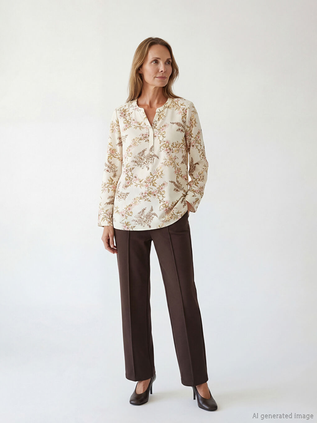 Bluza sa cvetnim dezenom i okovratnikom sa izrezom-1