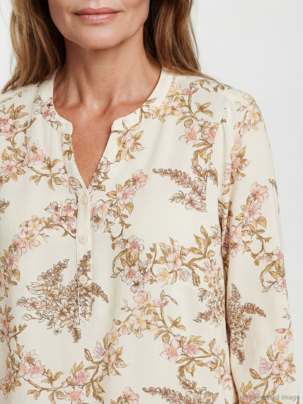 Bluza sa cvetnim dezenom i okovratnikom sa izrezom-2