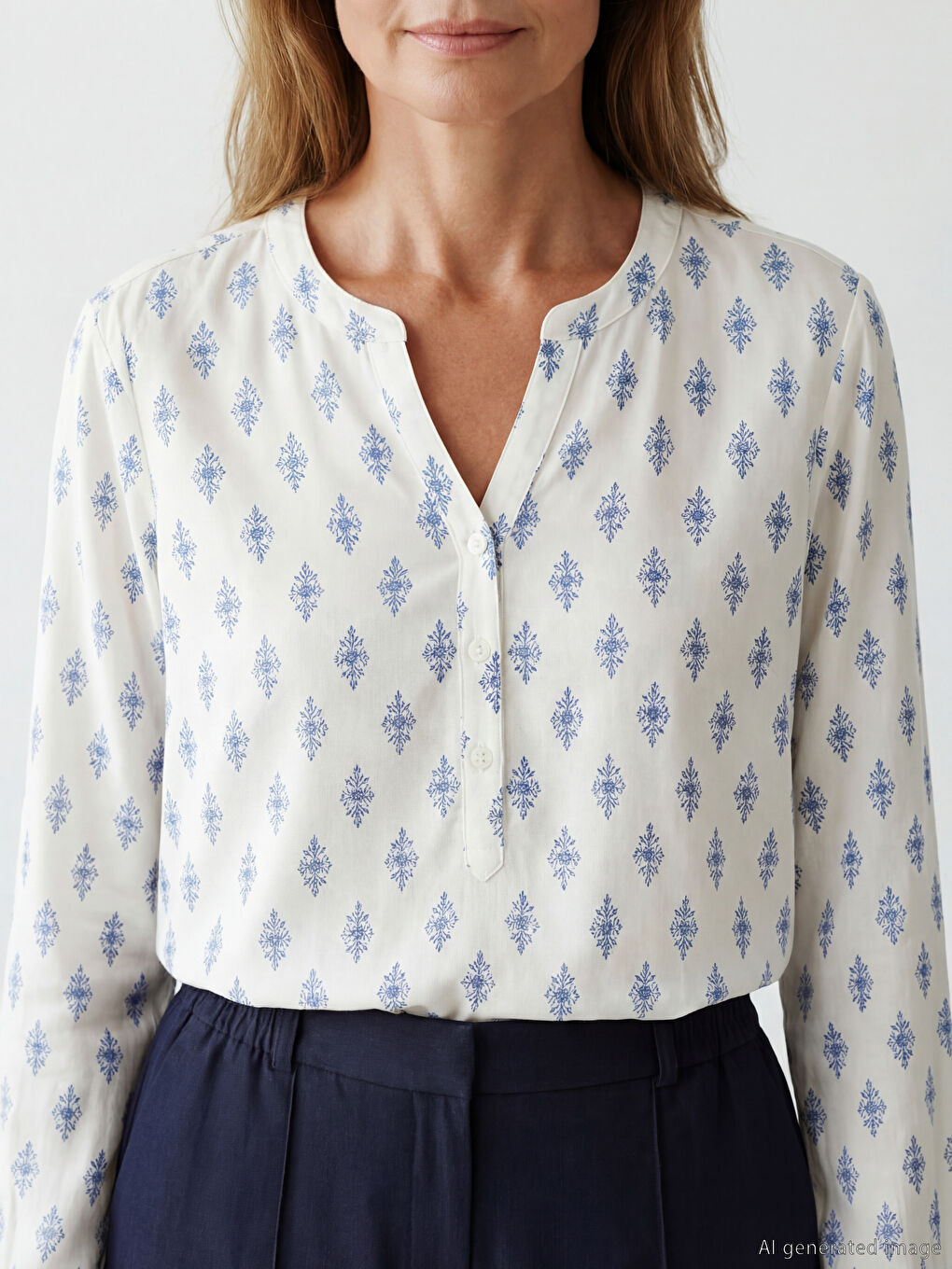 Bluza sa okovratnikom sa izrezom i uzorkom-2