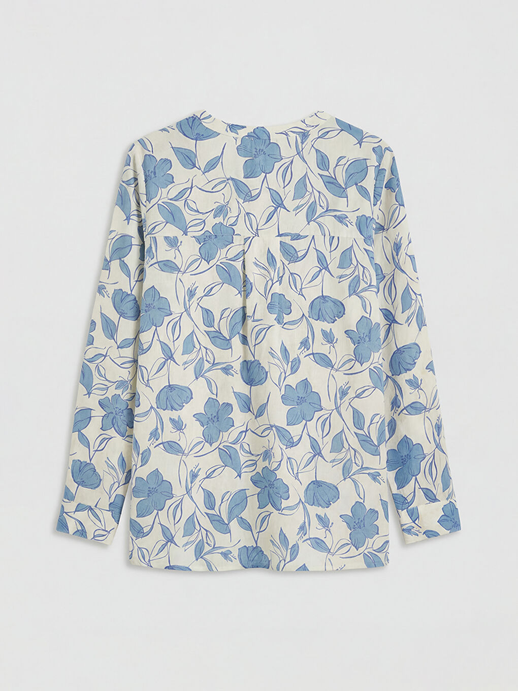 Ekru Kadın Hakim Yaka Uzun Kollu Baskılı Bluz-1