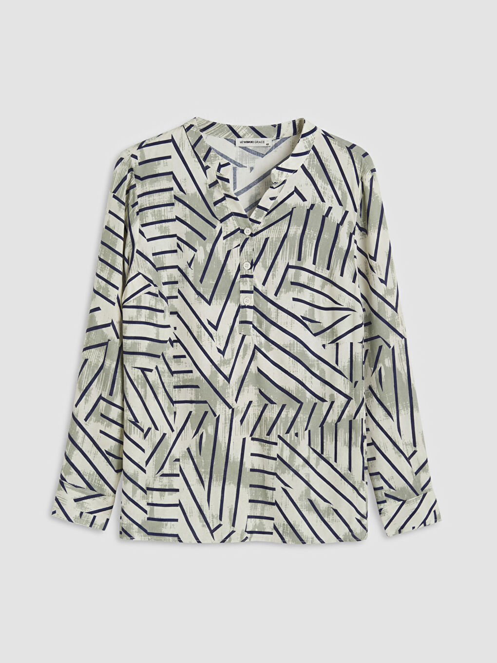 Beyaz Kaçık Yaka Desenli Bluz