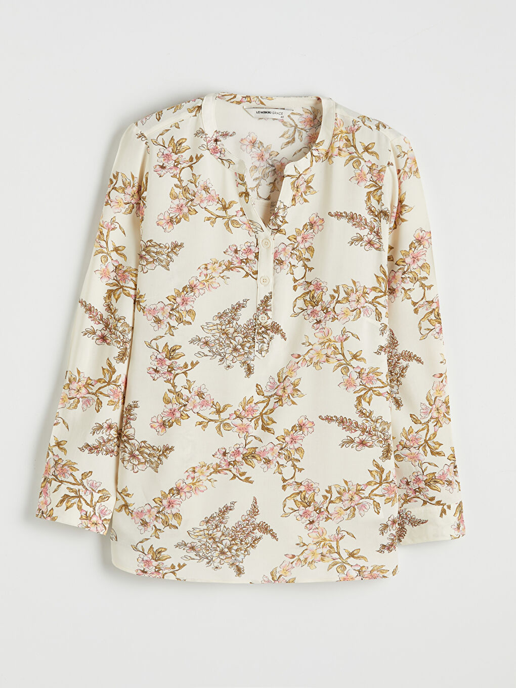 Bluza sa cvetnim dezenom i okovratnikom sa izrezom-3