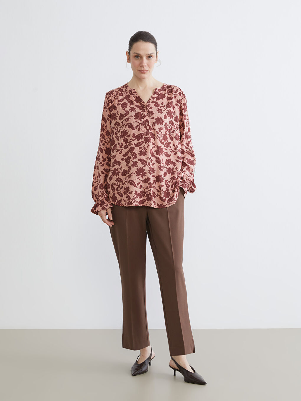 Notch Neck Floral Blouse-1