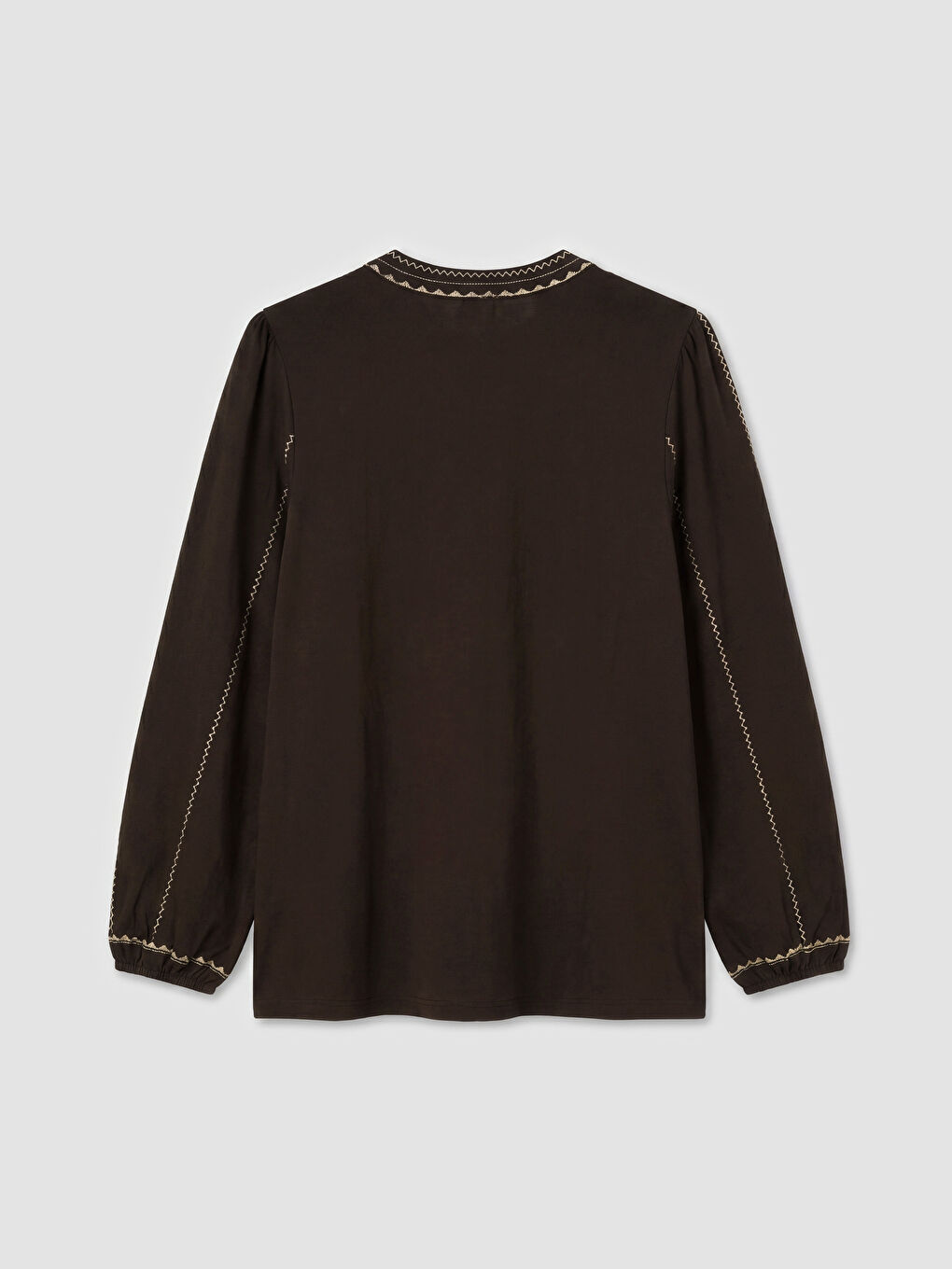 Kahverengi Hakim Yaka Nakışlı Bluz-1