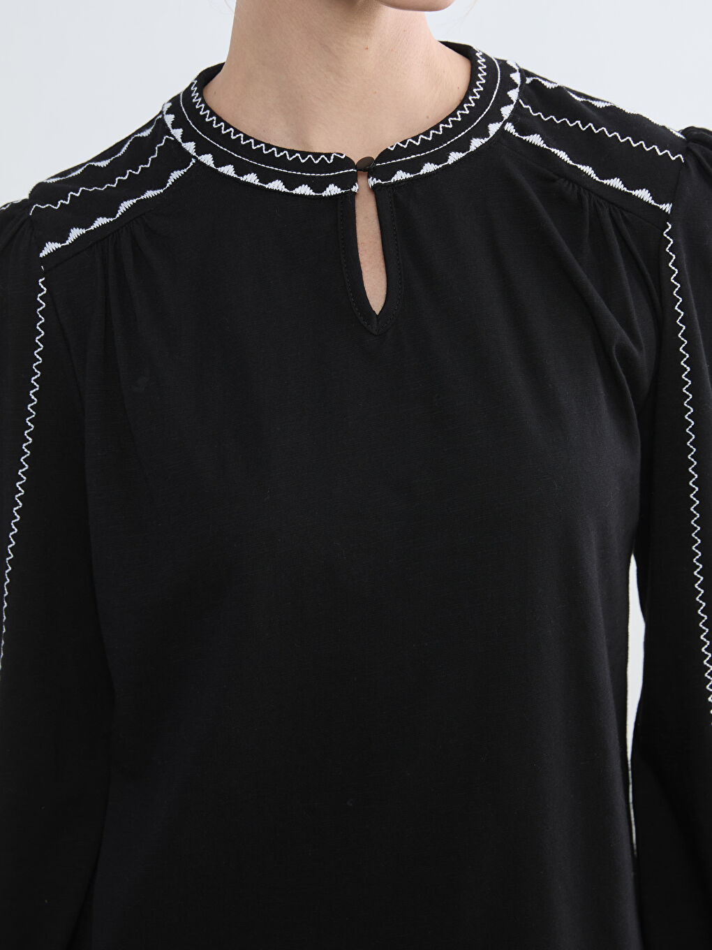 Embroidered Mandarin Collar Blouse-2