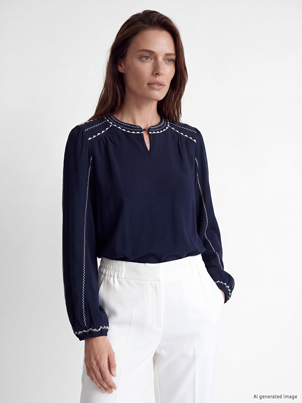 Bluza sa vezenim dekolteom na traku