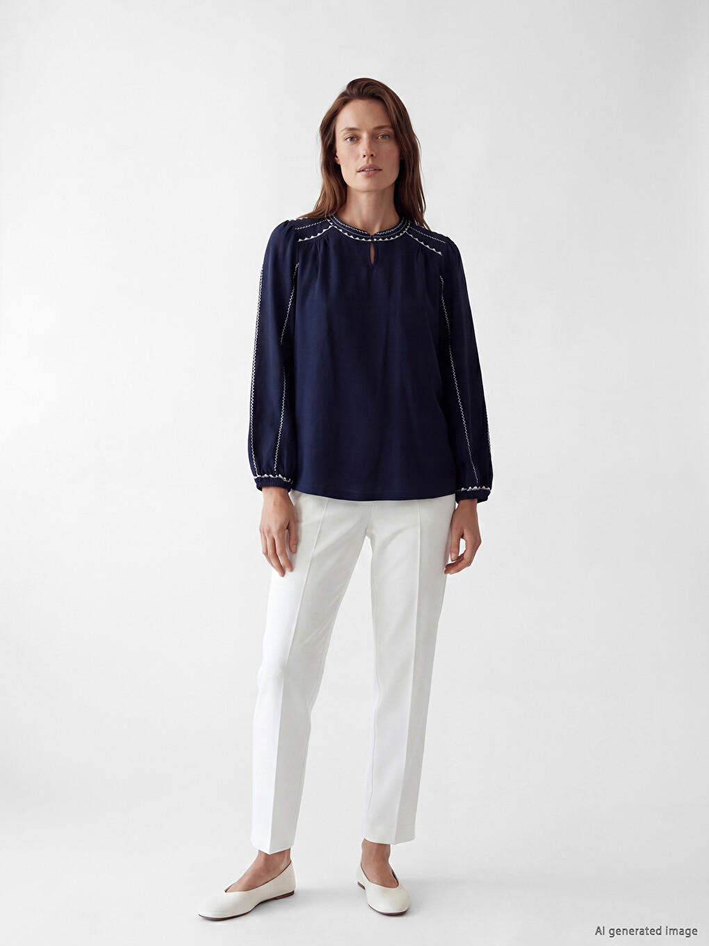 Bluza sa vezenim dekolteom na traku-1