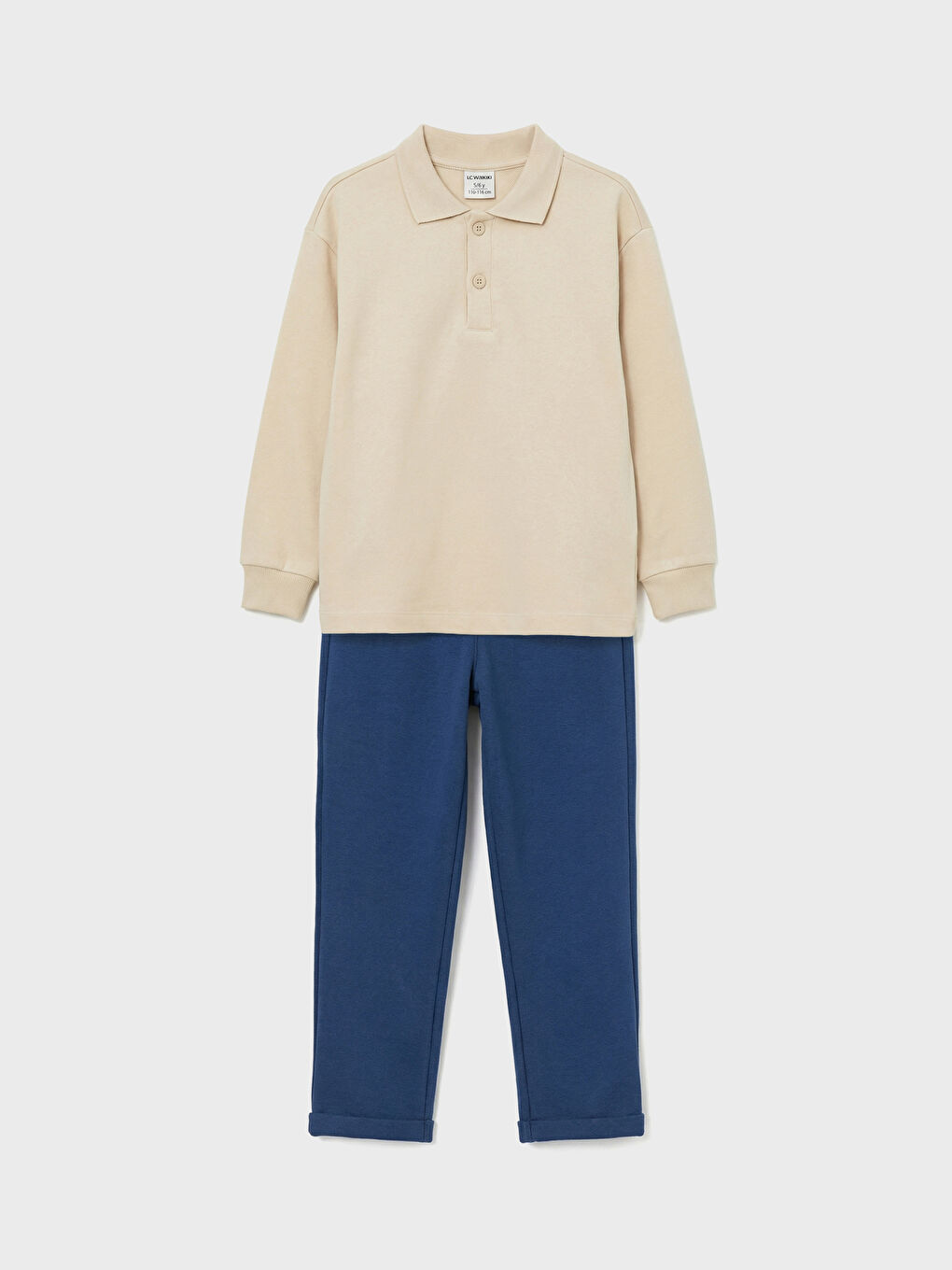 Bej Polo Yaka Erkek Çocuk Sweatshirt ve Pantolon	