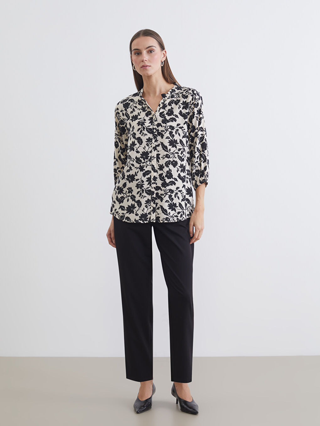 Notch Neck Floral Blouse-1