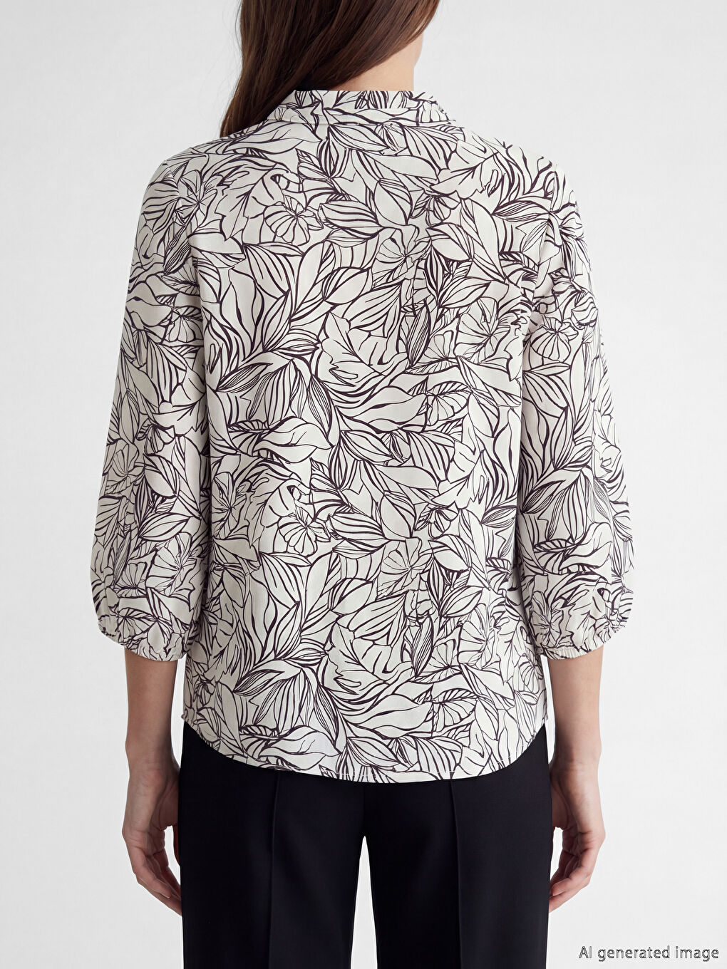 Bluza sa cvetnim dezenom i okovratnikom sa izrezom-2