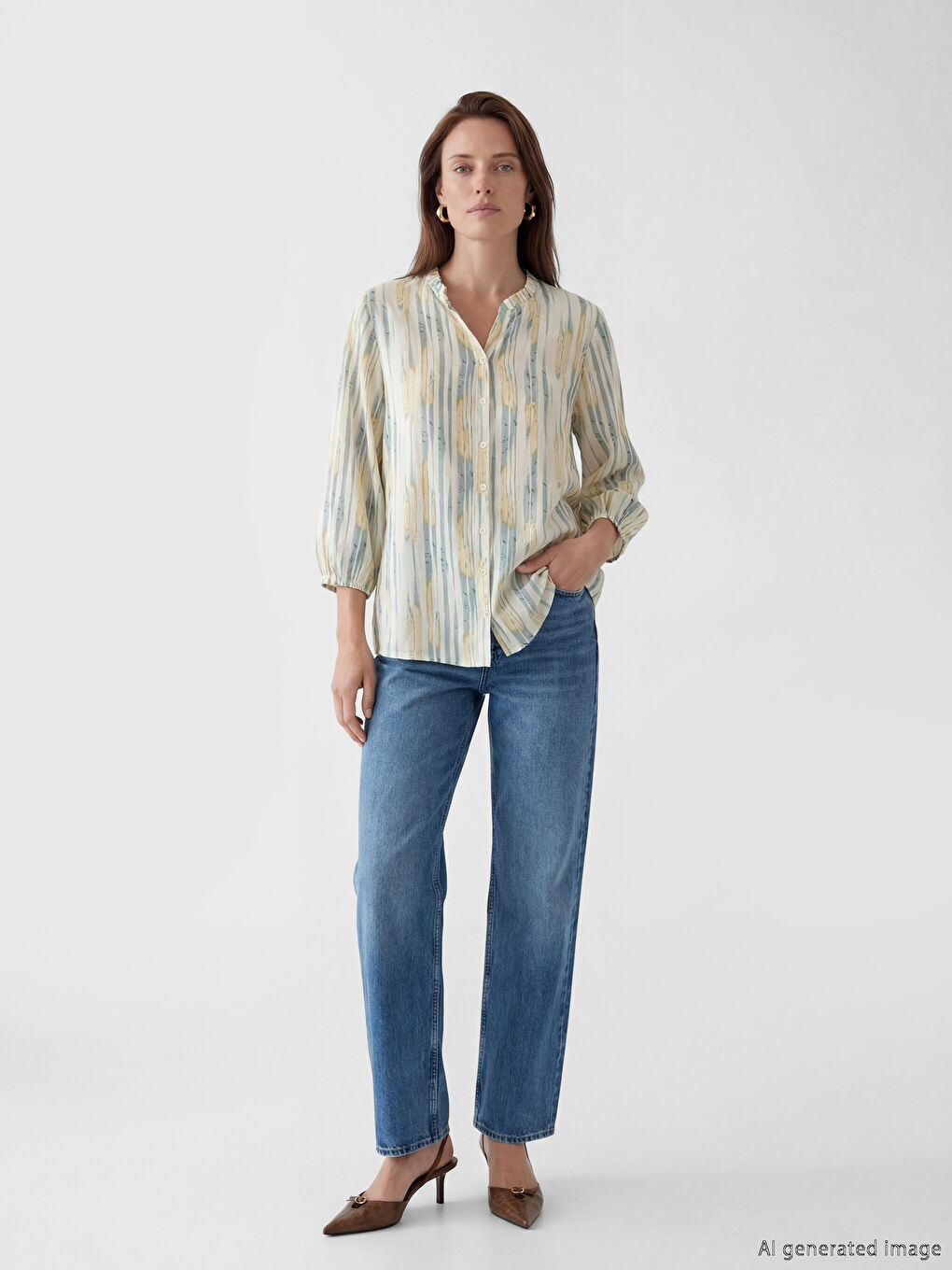 Notch Neck Patterned Blouse-1