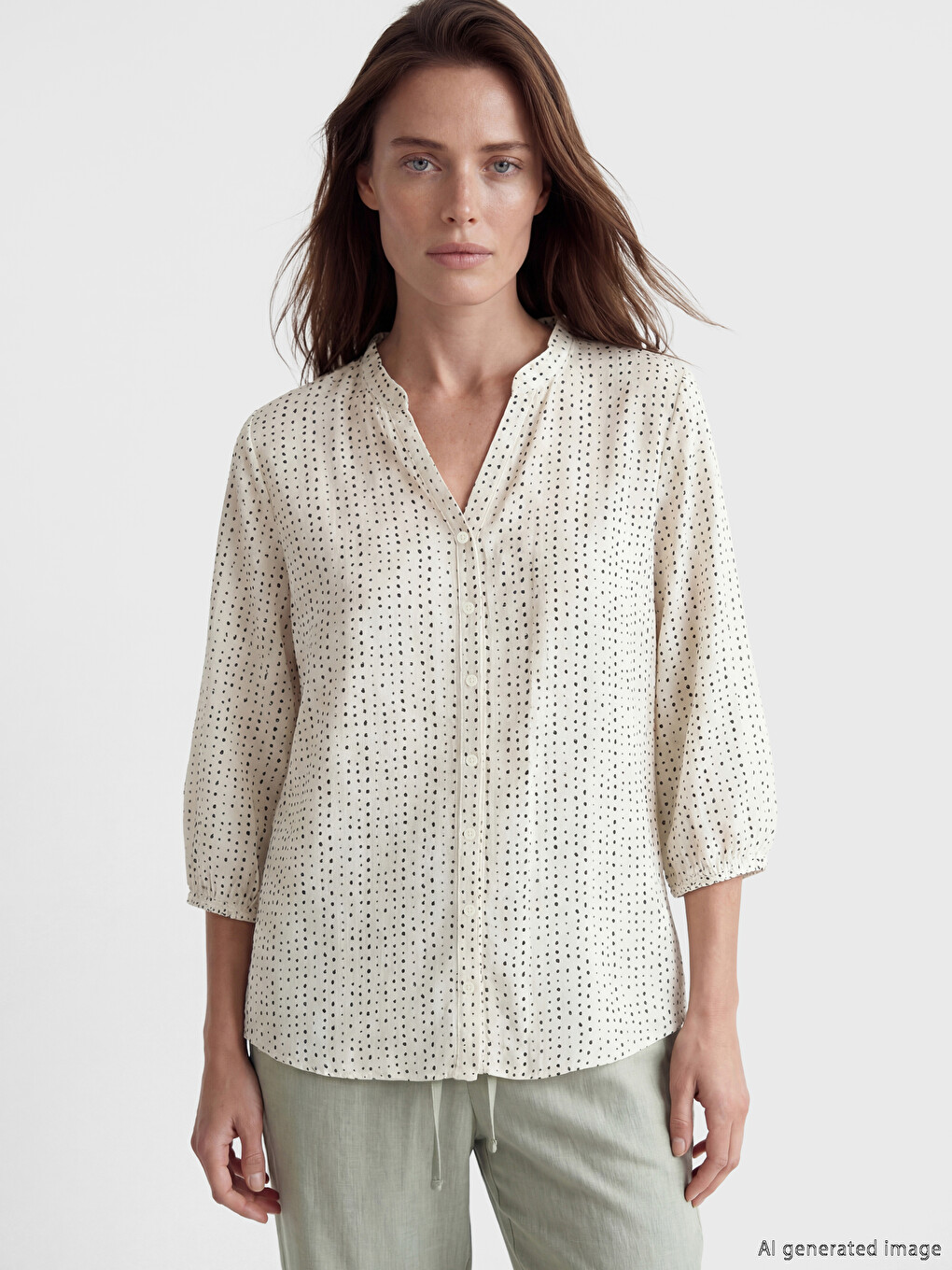 Notch Neck Polka Dot Blouse