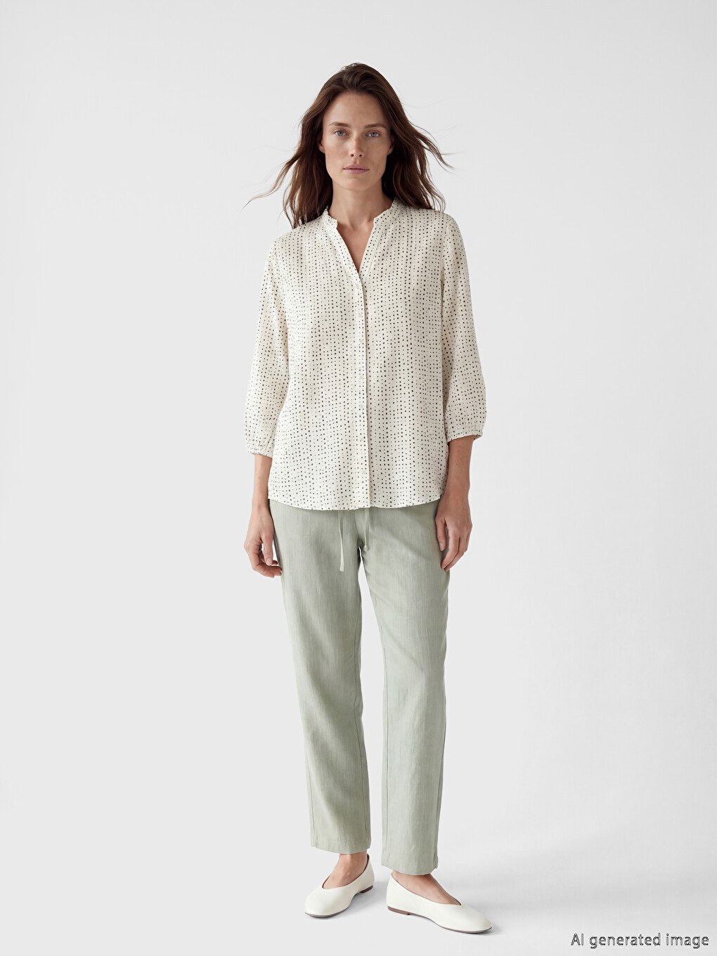 Notch Neck Polka Dot Blouse-1