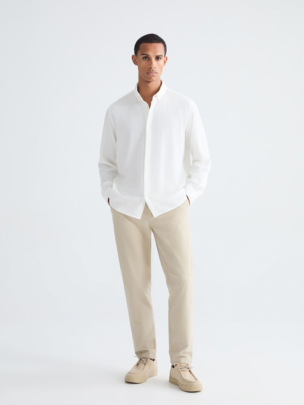 Ekru Slim Fit Erkek Gömlek-1