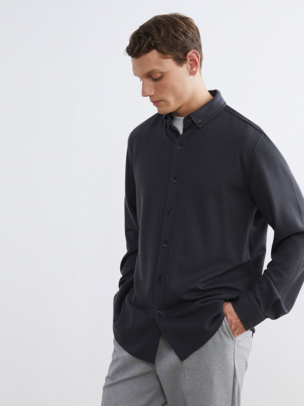 Antrasit Slim Fit Erkek Gömlek