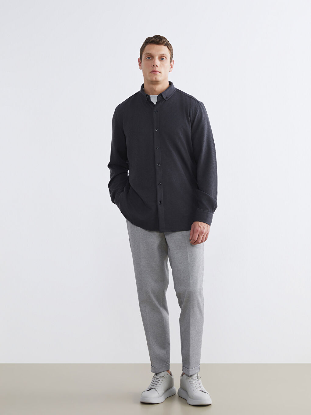 Antrasit Slim Fit Erkek Gömlek-1