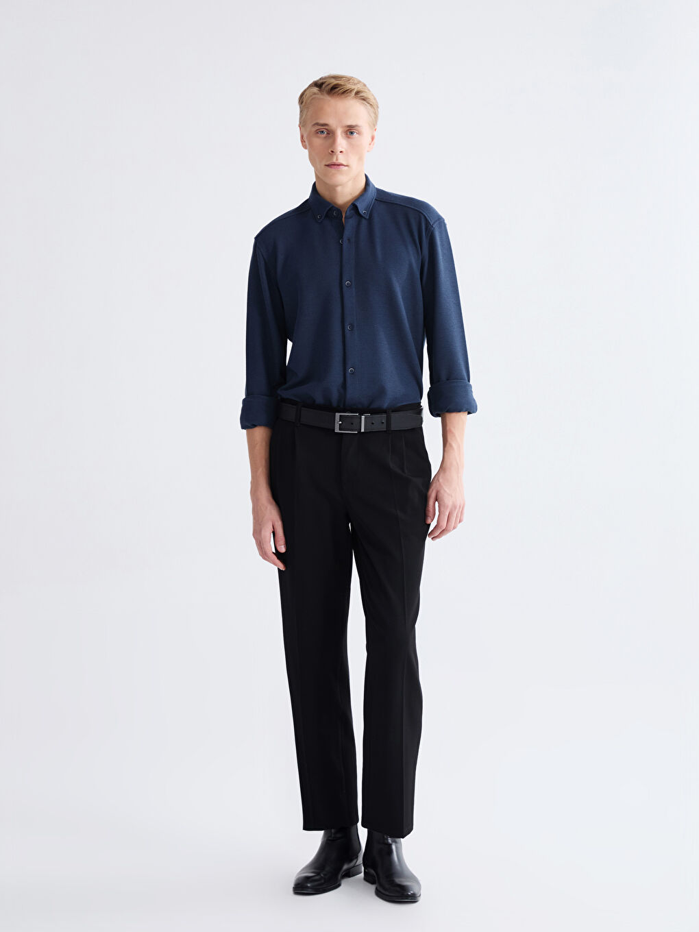 Petrol Slim Fit Erkek Gömlek-1