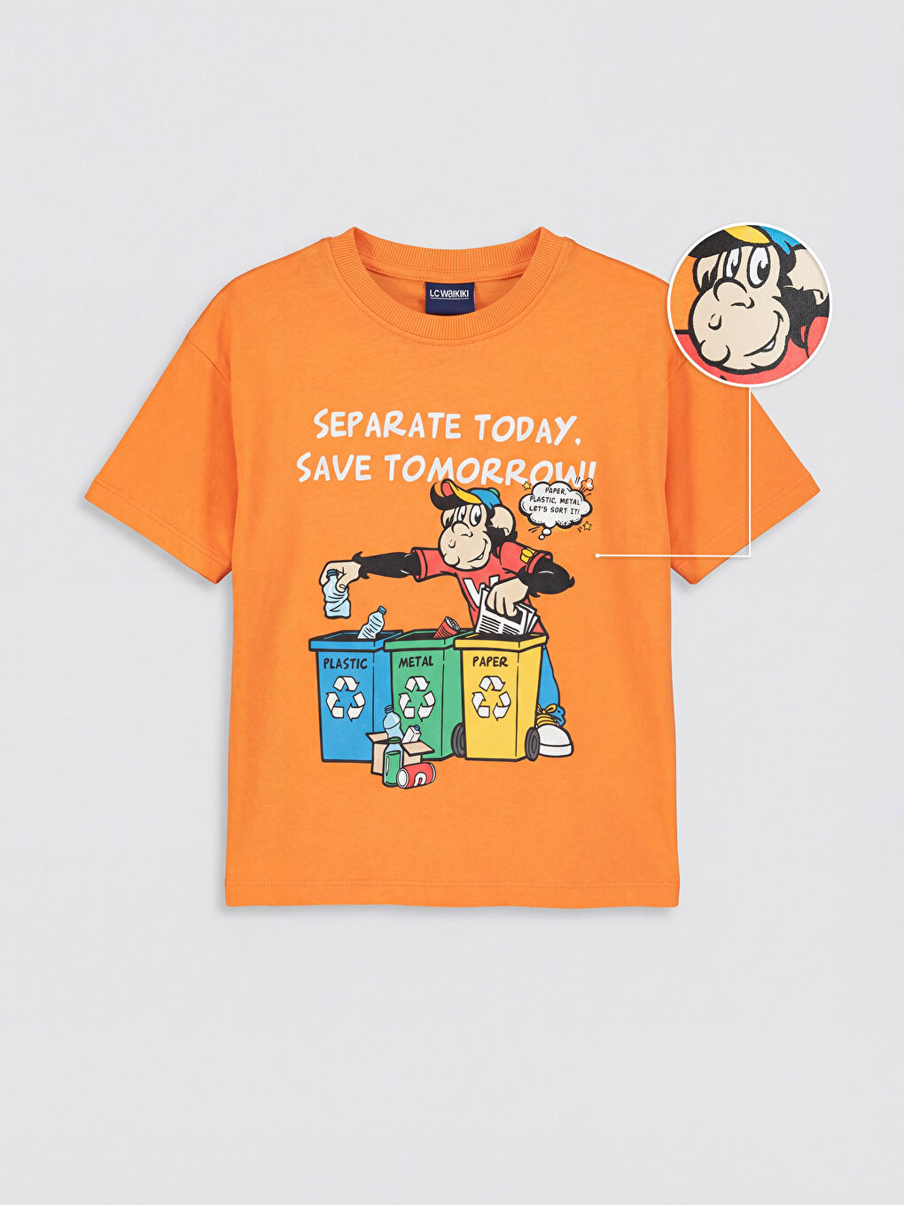 Turuncu Nostaljik Maymun Baskılı Erkek Çocuk Tişört