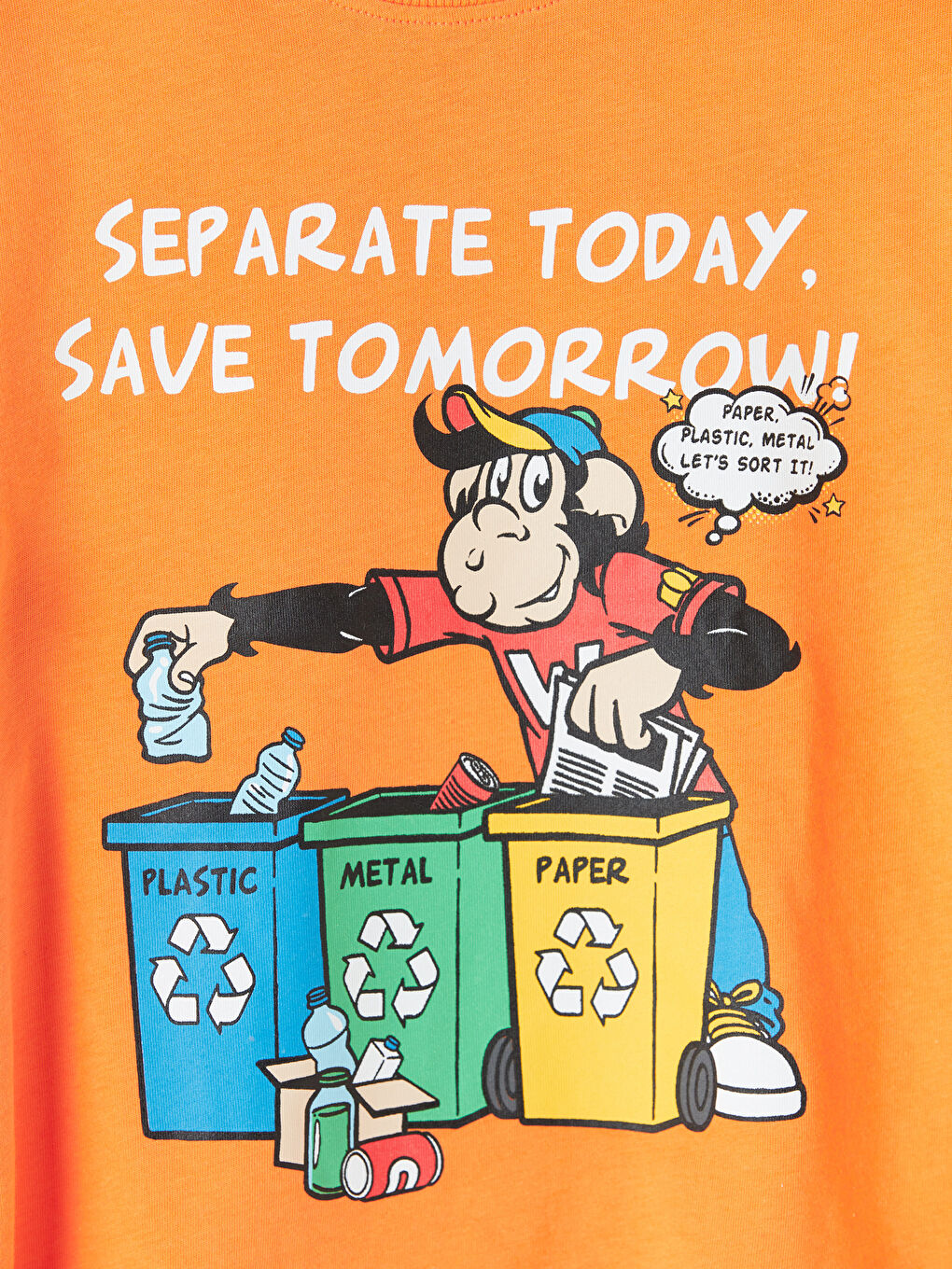 Turuncu Nostaljik Maymun Baskılı Erkek Çocuk Tişört-2