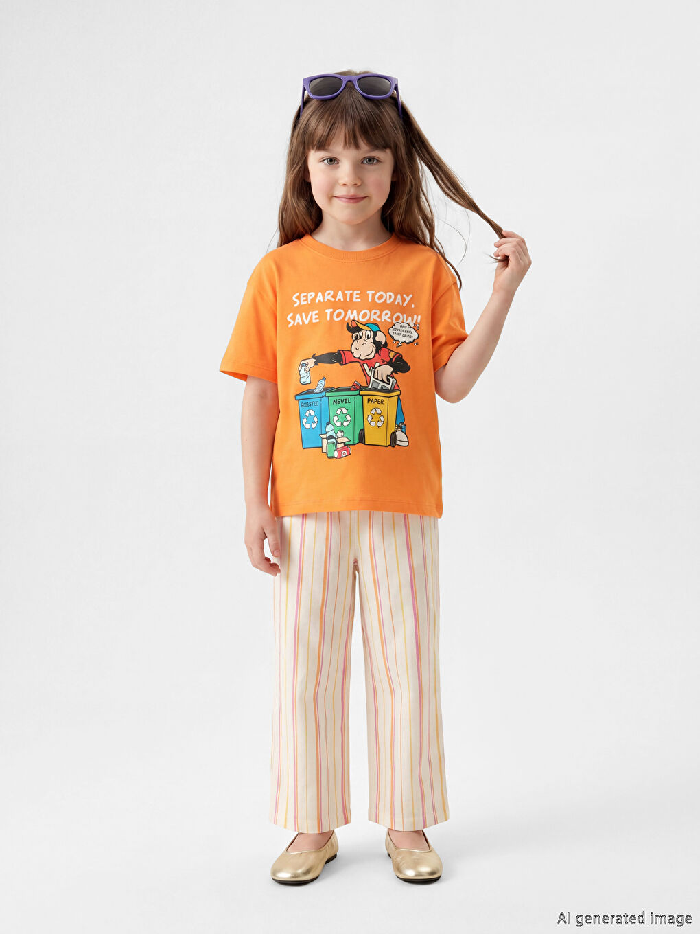 Turuncu Nostaljik Maymun Baskılı Unisex Çocuk Tişört-1