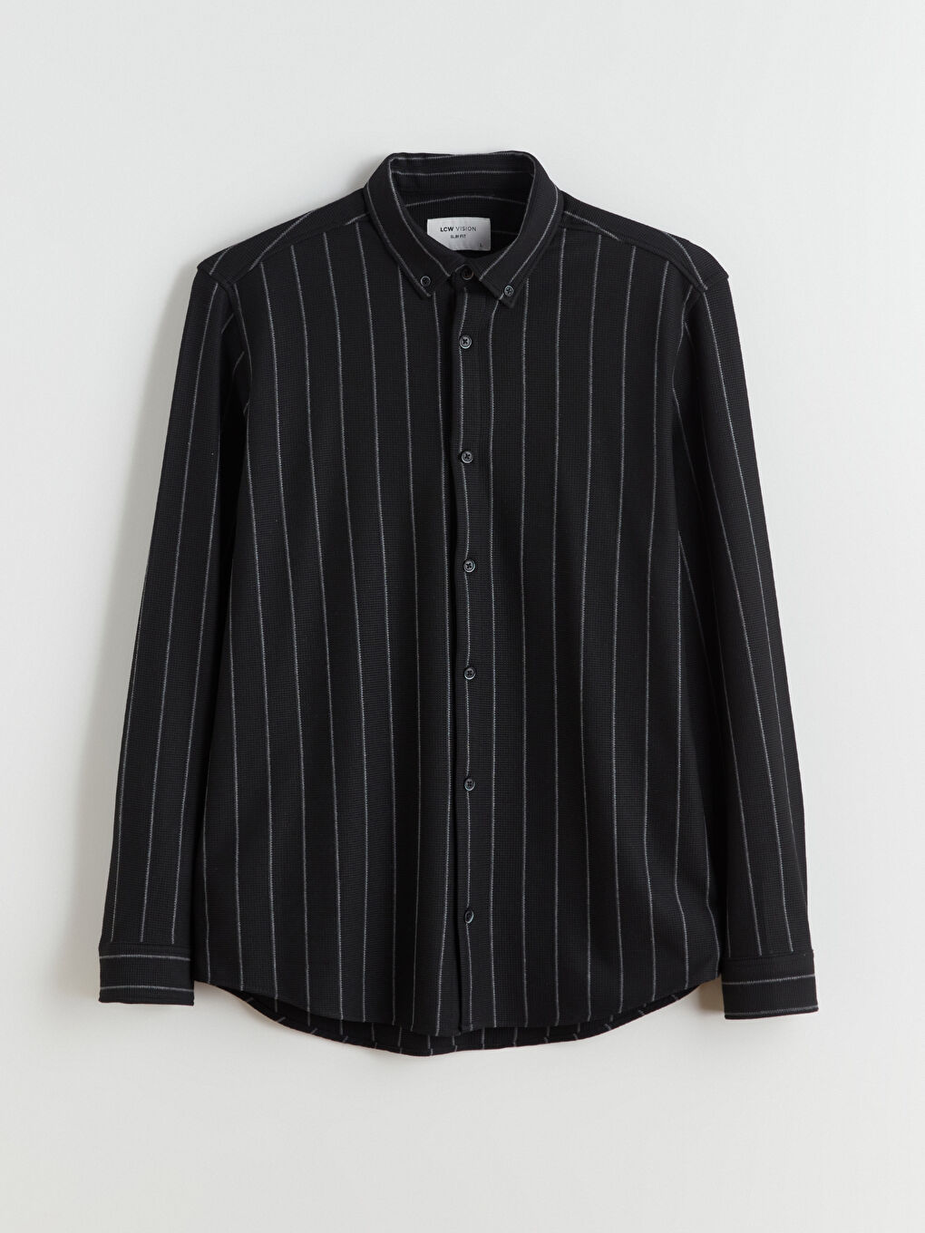 Siyah Slim Fit Çizgili Erkek Gömlek-4