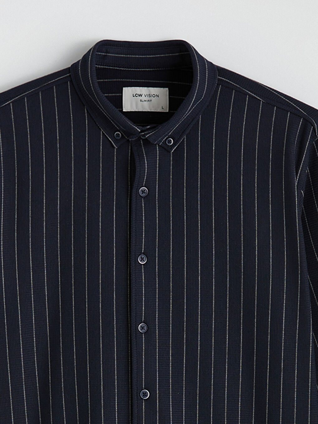 Lacivert Slim Fit Çizgili Erkek Gömlek-1