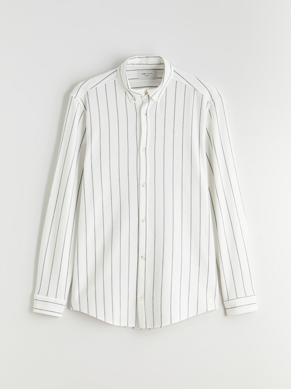 Ekru Slim Fit Çizgili Erkek Gömlek-4