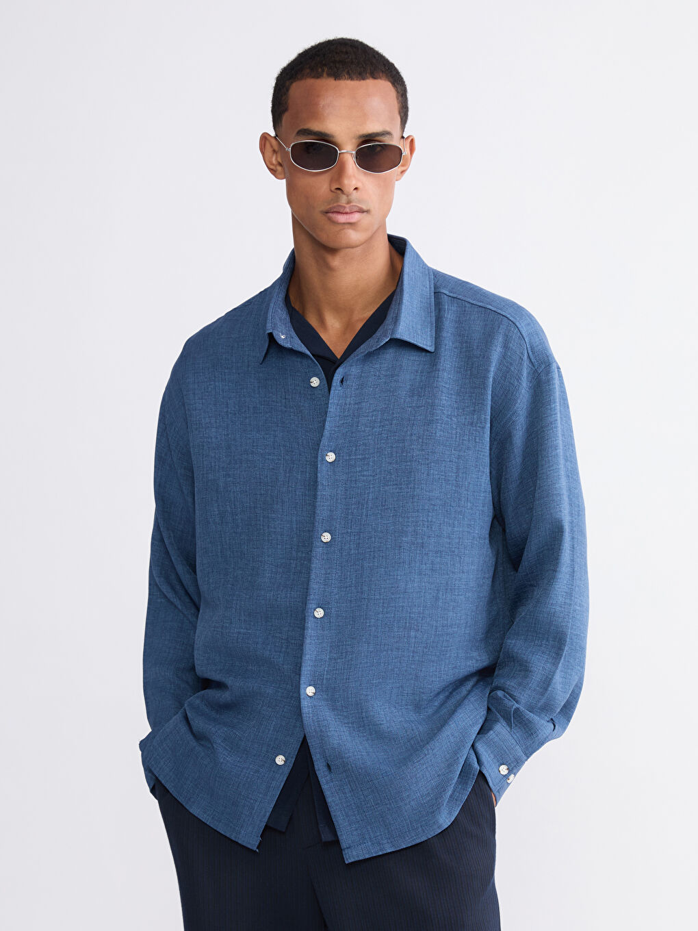 İndigo Rahat Kalıp Erkek Gömlek