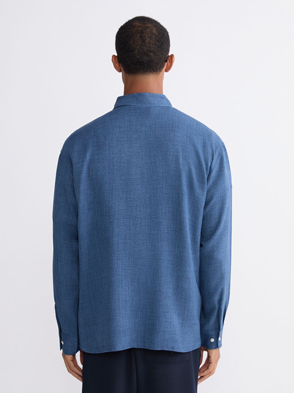 İndigo Rahat Kalıp Erkek Gömlek-3