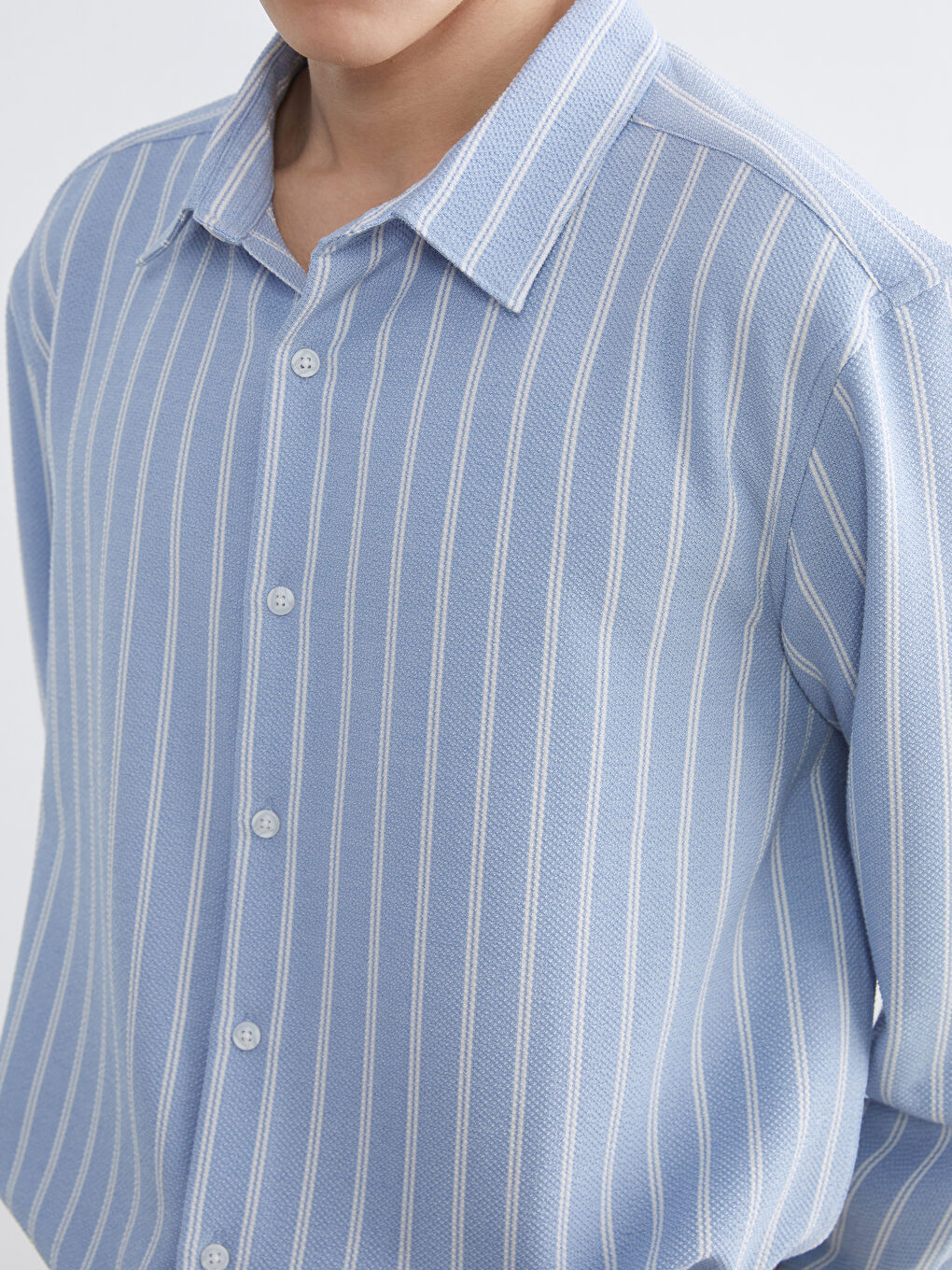 Mavi Regular Fit Çizgili Armürlü Erkek Gömlek-2