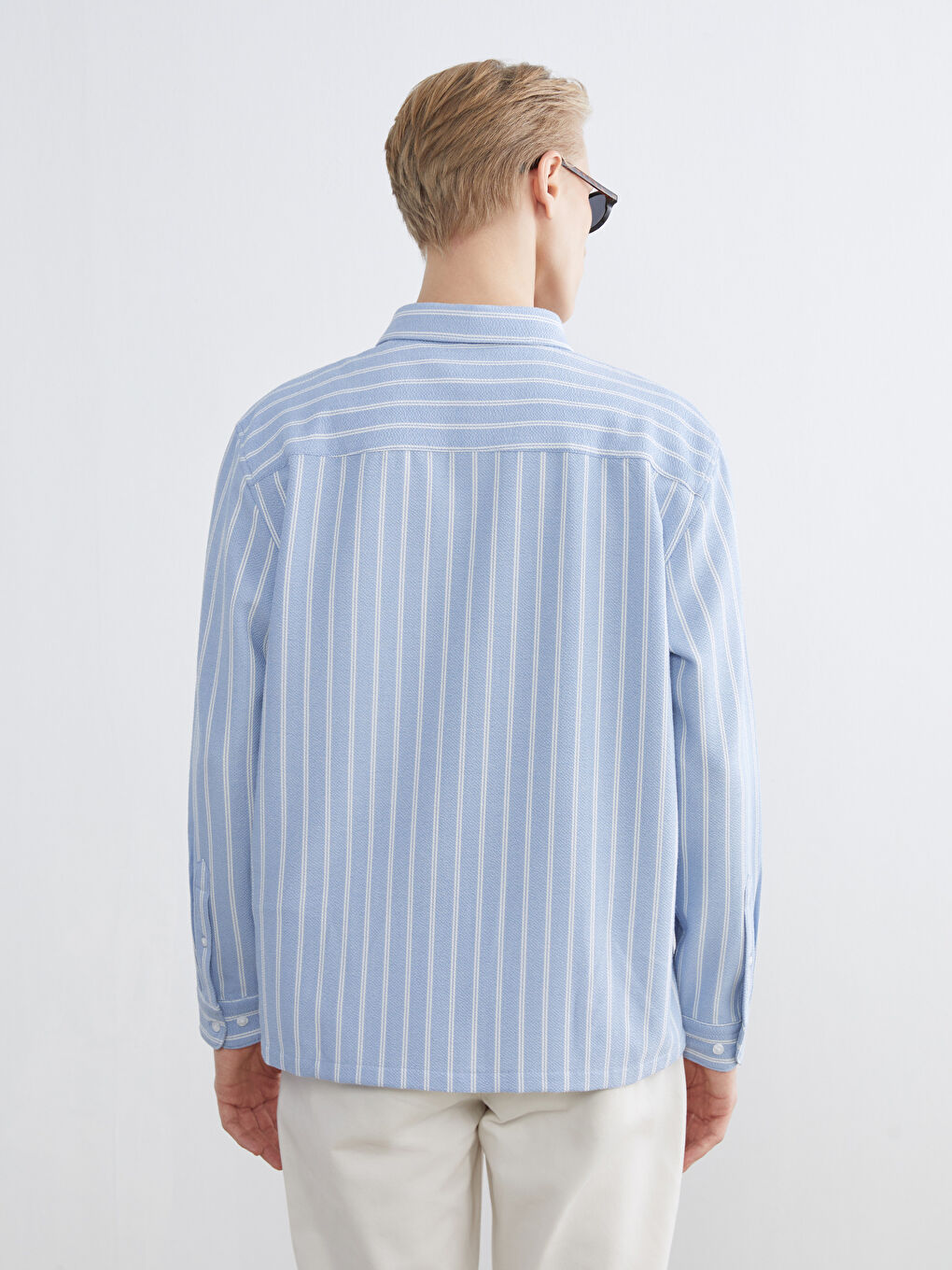 Mavi Regular Fit Çizgili Armürlü Erkek Gömlek-3
