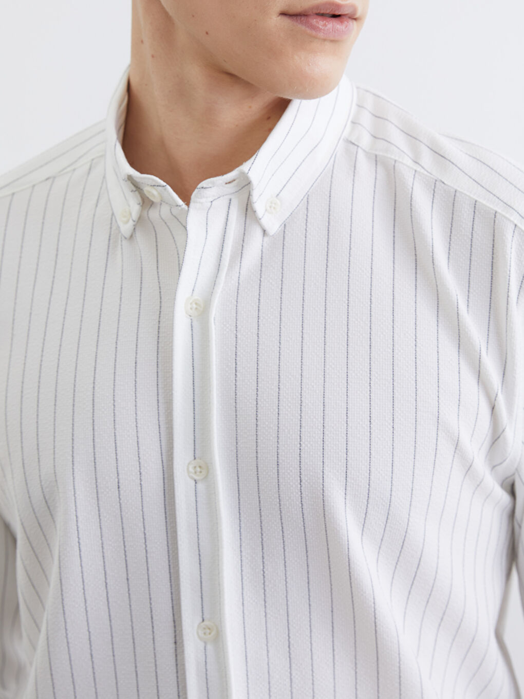 Ekru Regular Fit Çizgili Erkek Gömlek-2