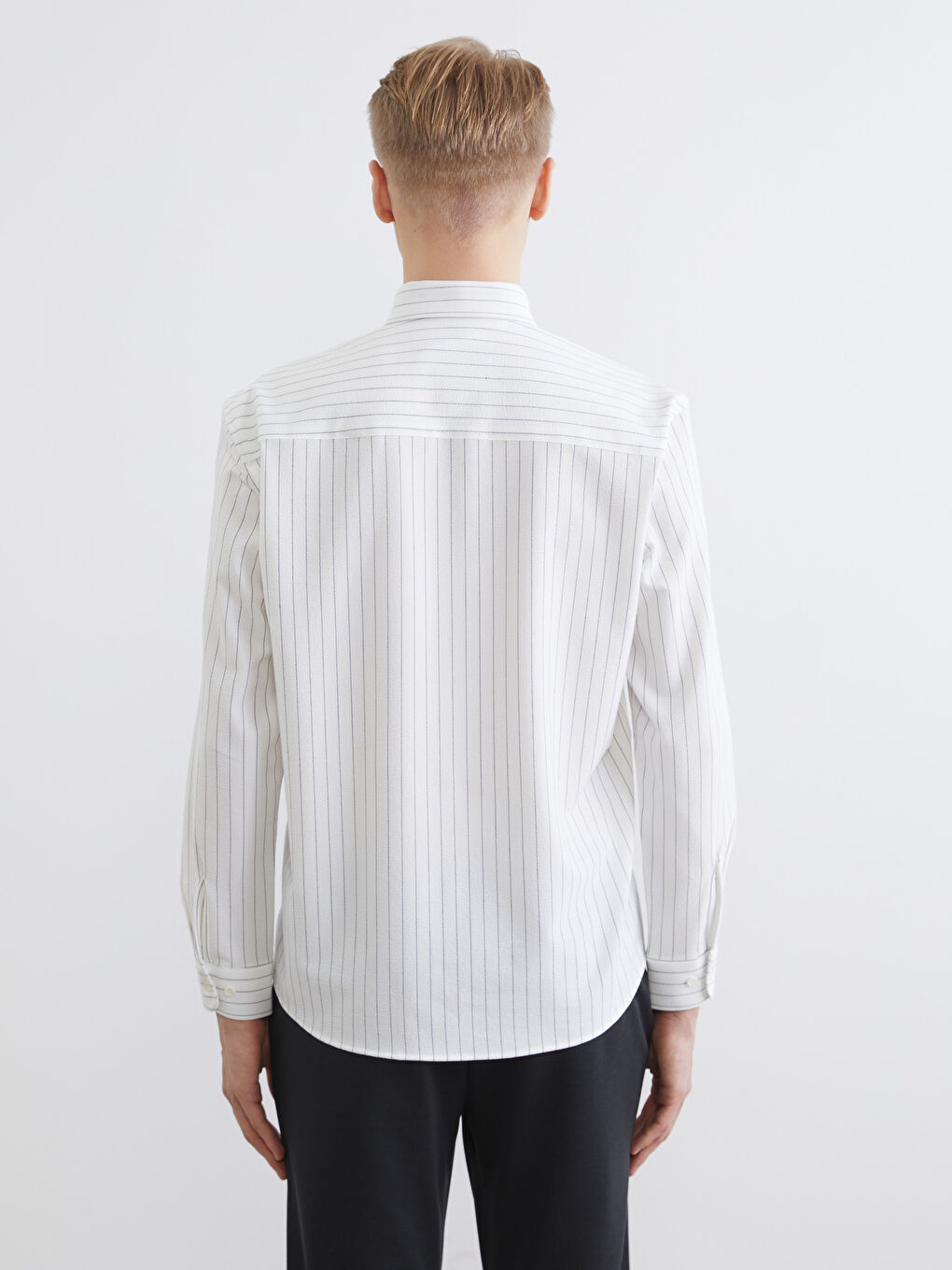 Ekru Regular Fit Çizgili Erkek Gömlek-3