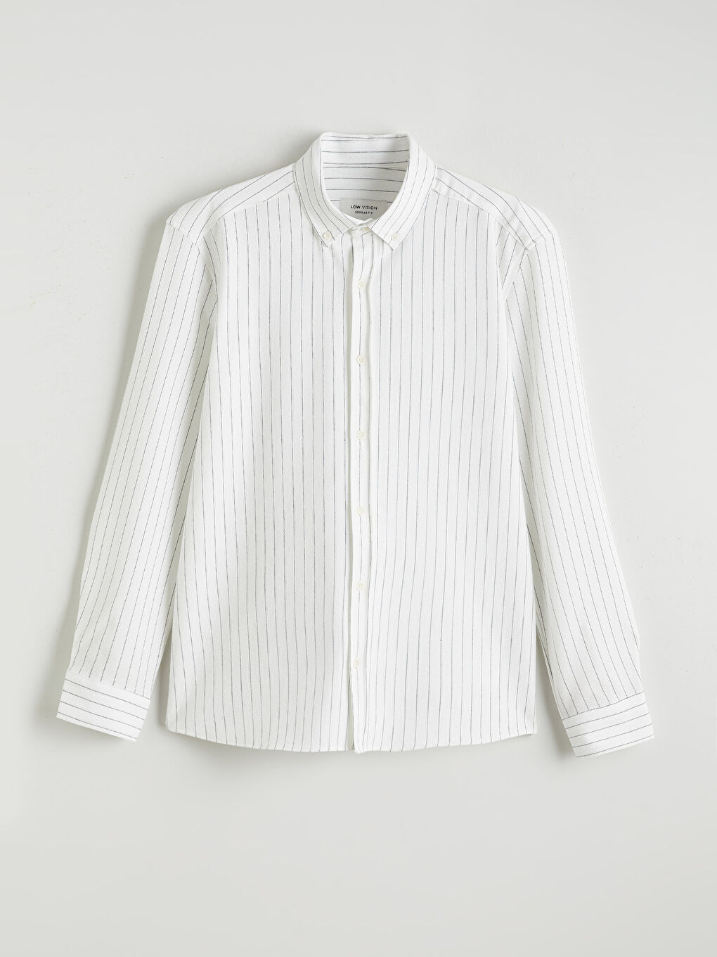 Ekru Regular Fit Çizgili Erkek Gömlek-4