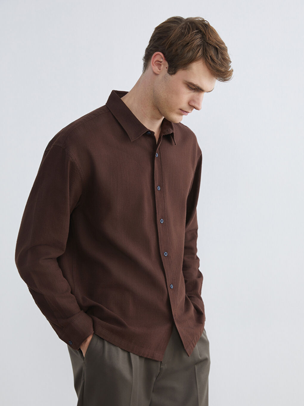 Košulja za muškarce, opušteni kroj, teksturirana