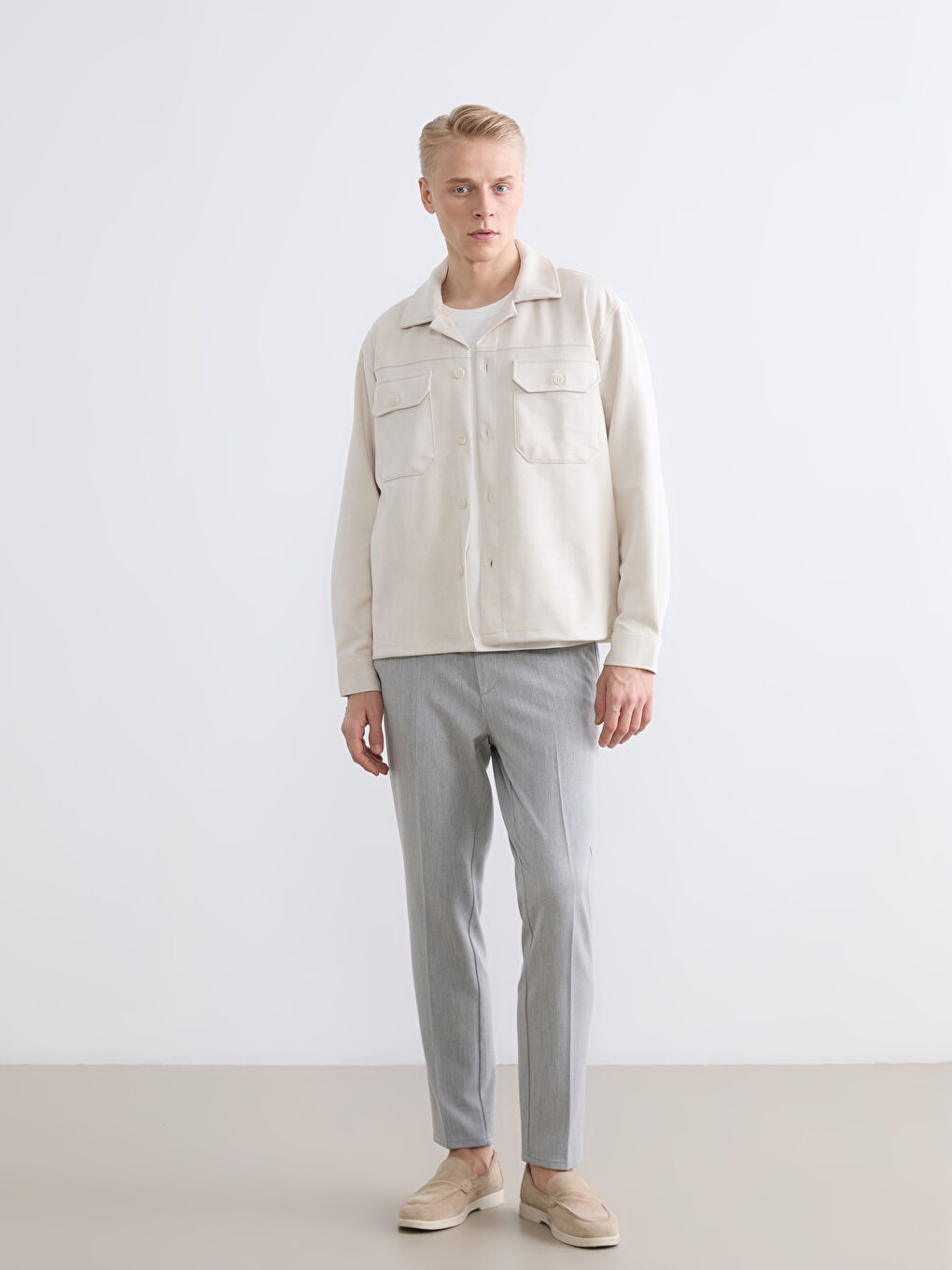 Bej Regular Fit Erkek Gömlek Ceket-1