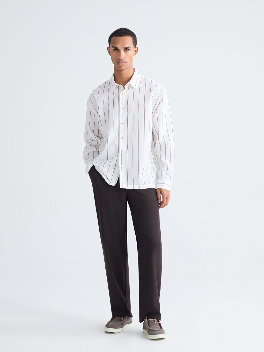 Chemise Texturée Rayée Coupe Décontractée pour Homme-1