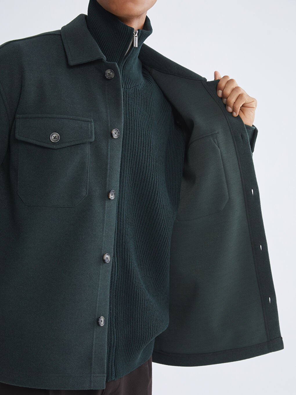 Yeşil Rahat Kalıp Erkek Kaşe Gömlek Ceket-2