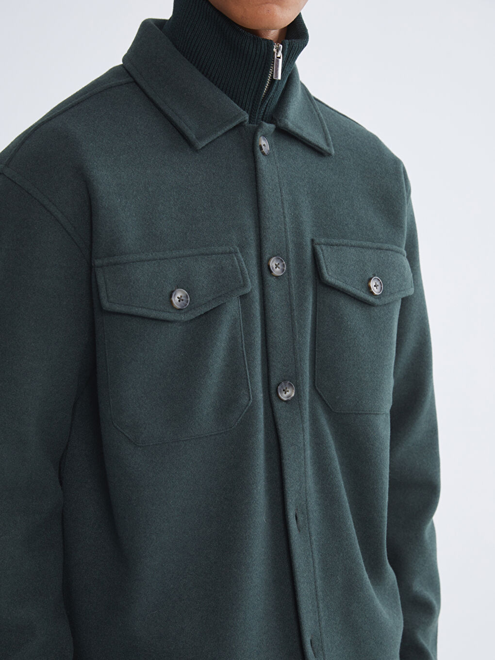 Yeşil Rahat Kalıp Erkek Kaşe Gömlek Ceket-3