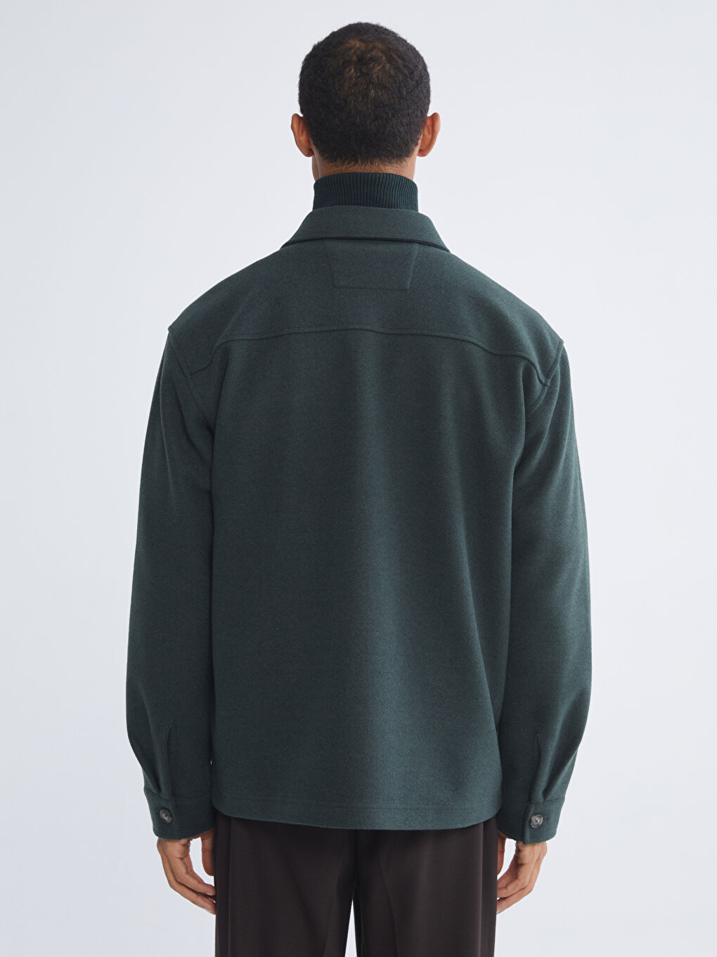 Yeşil Rahat Kalıp Erkek Kaşe Gömlek Ceket-4