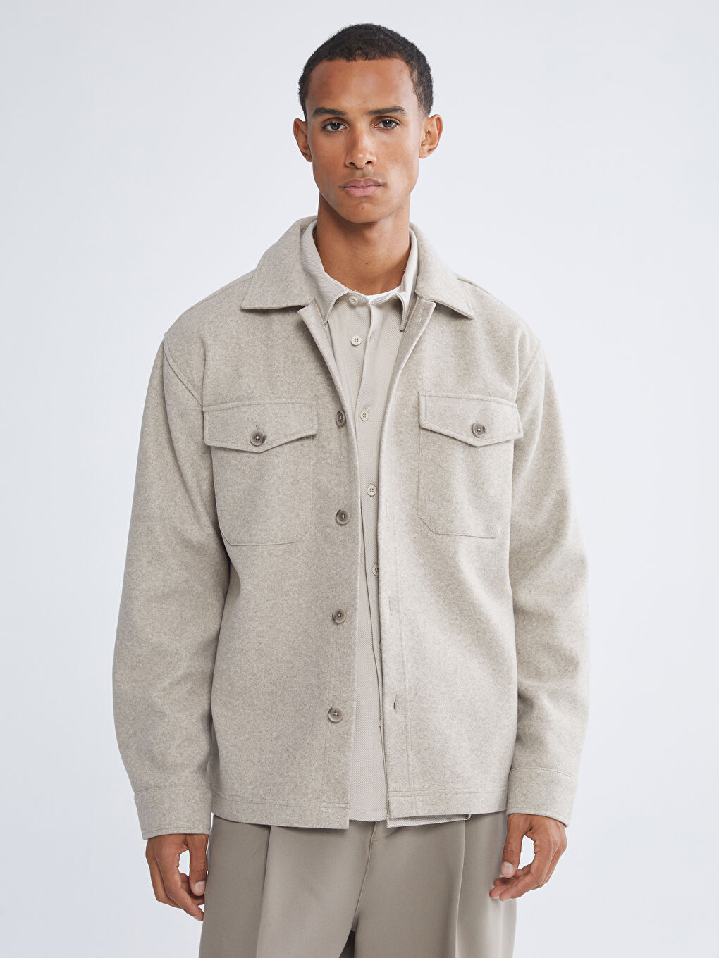 Мужчины Бежевый Верхняя рубашка