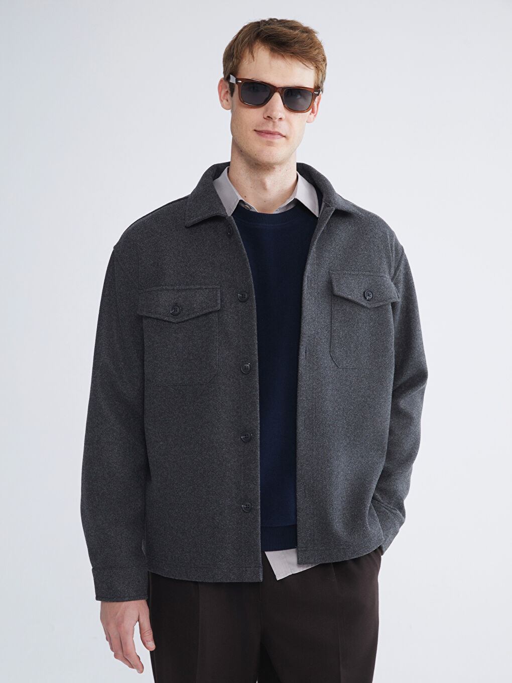 Antrasit Rahat Kalıp Erkek Kaşe Gömlek Ceket