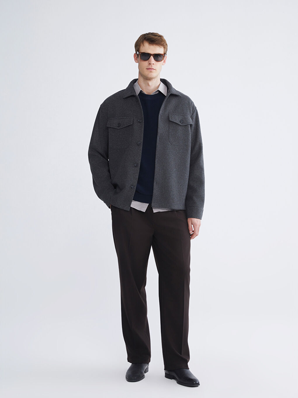 Antrasit Rahat Kalıp Erkek Kaşe Gömlek Ceket-1