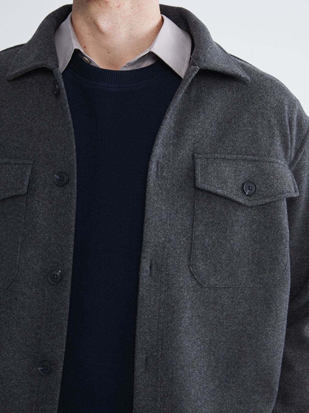 Antrasit Rahat Kalıp Erkek Kaşe Gömlek Ceket-2
